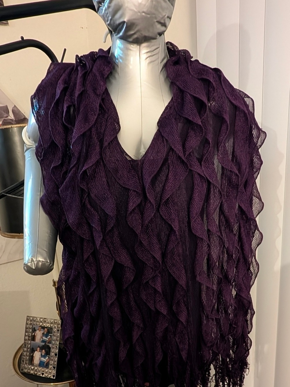 Purple Ruffled Knit Overlay Scarf